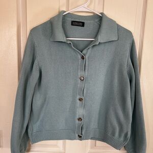 Vintage Grandpa Lands' End Women's Light Blue Cardigan